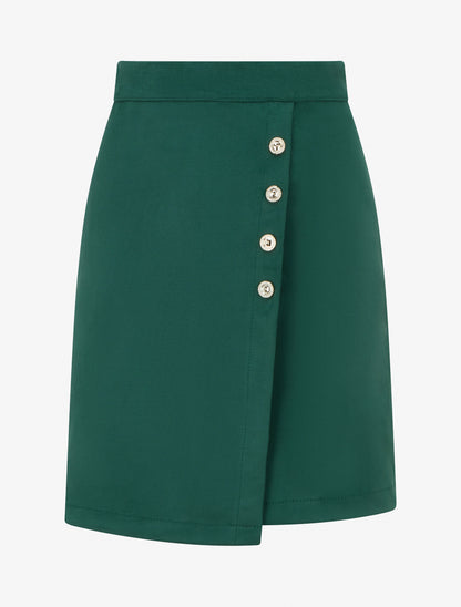 Jupe en suédine style portefeuille à boutons - Vert - 1