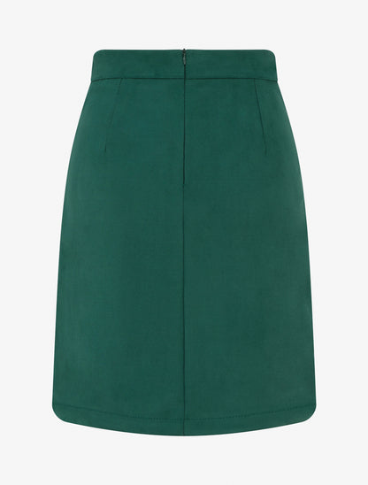 Jupe en suédine style portefeuille à boutons - Vert - 2