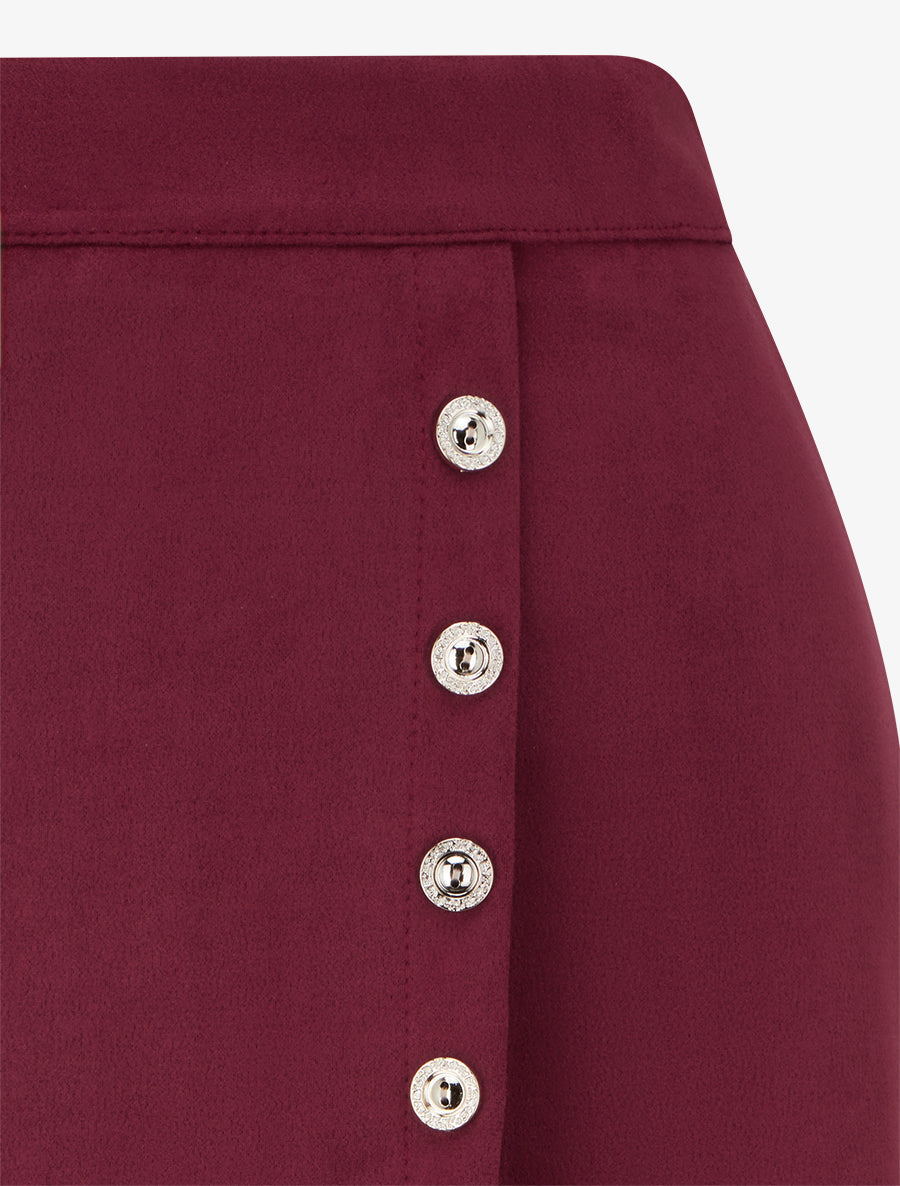 Gonna in suede stile portafoglio con bottoni - Bordeaux
