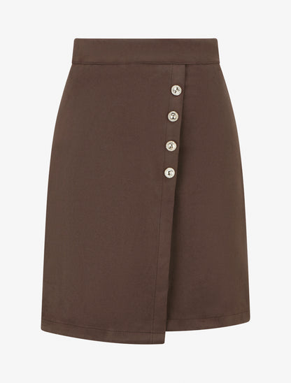 Jupe en suédine style portefeuille à boutons - Marron - 1