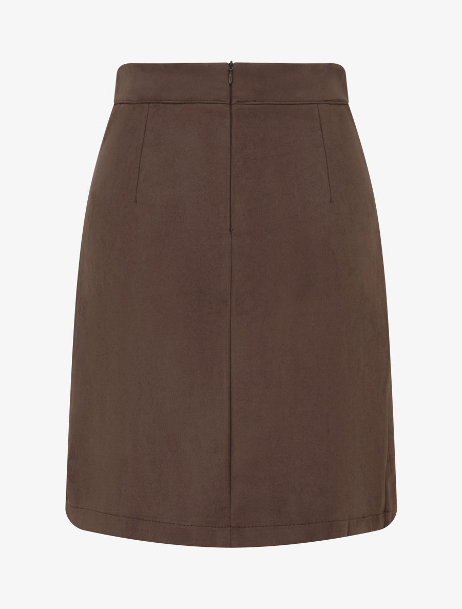 Jupe en suédine style portefeuille à boutons - Marron - 2