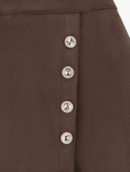 Jupe en suédine style portefeuille à boutons - Marron - 3