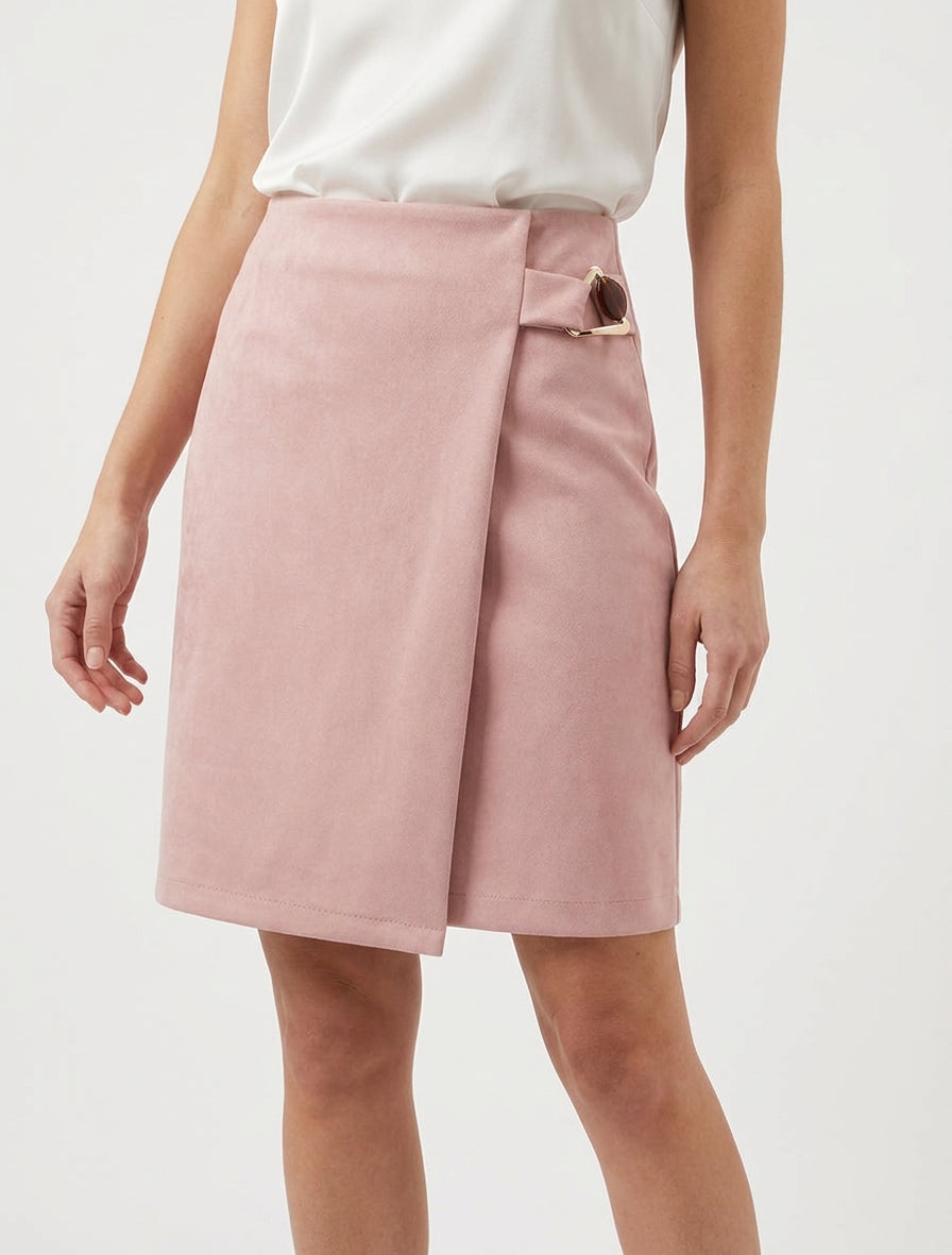 Gonna portafoglio in suede con fibbia gioiello - Rosa