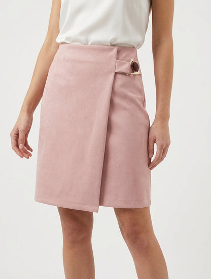 Gonna portafoglio in suede con fibbia gioiello - Rosa