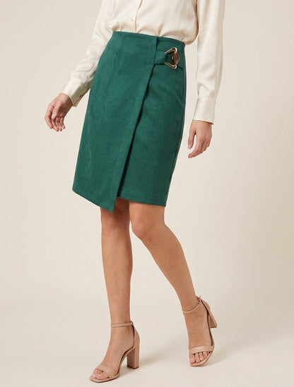 Gonna portafoglio in suede con fibbia gioiello - Verde abete