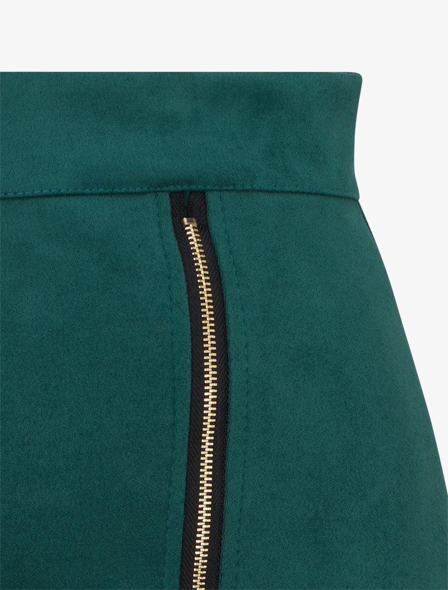 Jupe courte en suédine à zip décoratif - Vert foncé - 3