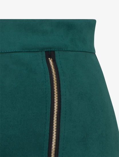 Jupe courte en suédine à zip décoratif - Vert foncé - 3