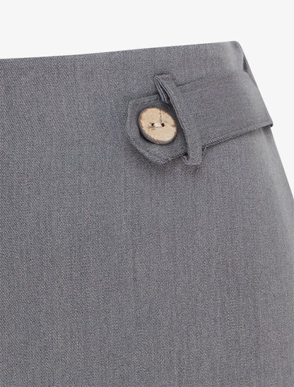 Pantalon ample taille haute à boutons décoratifs - Gris - 3