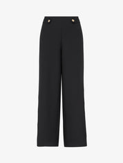 Pantalon ample taille haute à boutons décoratifs - Noir - 1