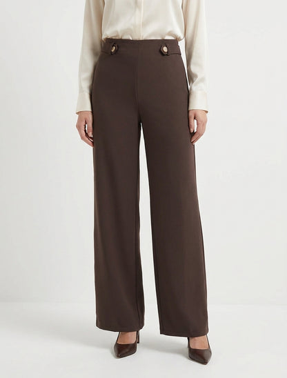 Pantaloni ampi a vita alta con bottoni decorativi. - Cioccolato