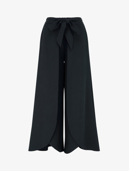 Pantalon à pans taille haute coupe ample - Noir - 1