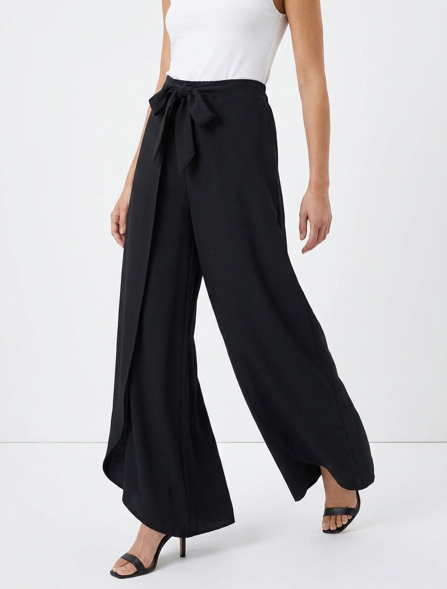 Pantaloni a vita alta con pannelli, taglio ampio - Nero