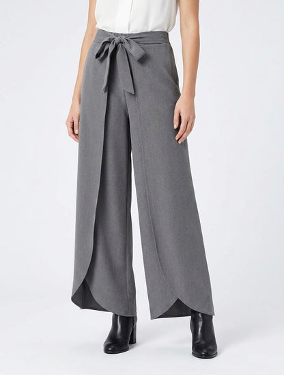 Pantaloni a vita alta con pannelli, taglio ampio - Grigio
