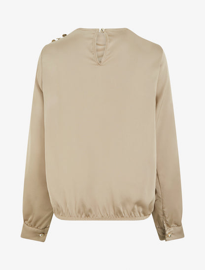 Top boule satiné à col bénitier et boutons - Beige - 2