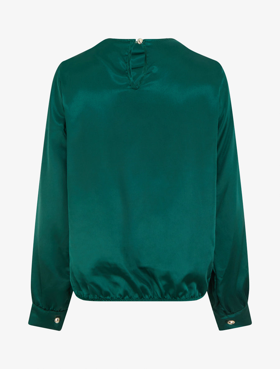 Top boule satiné à col bénitier et boutons - Vert sapin - 2