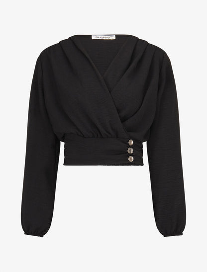Crop top à col cache-coeur - Noir - 1