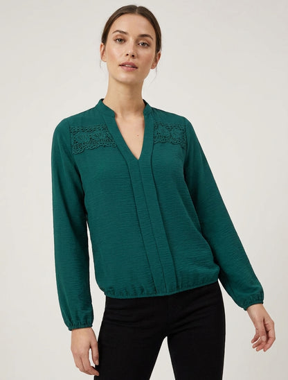 Haut à col en V avec dentelle - Verde abete