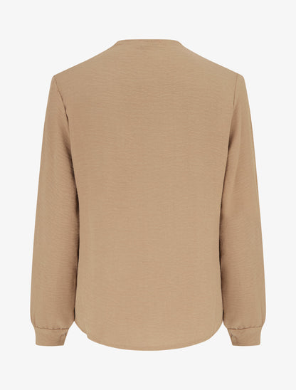 Blouse droite à col V en dentelle - Beige foncé - 2