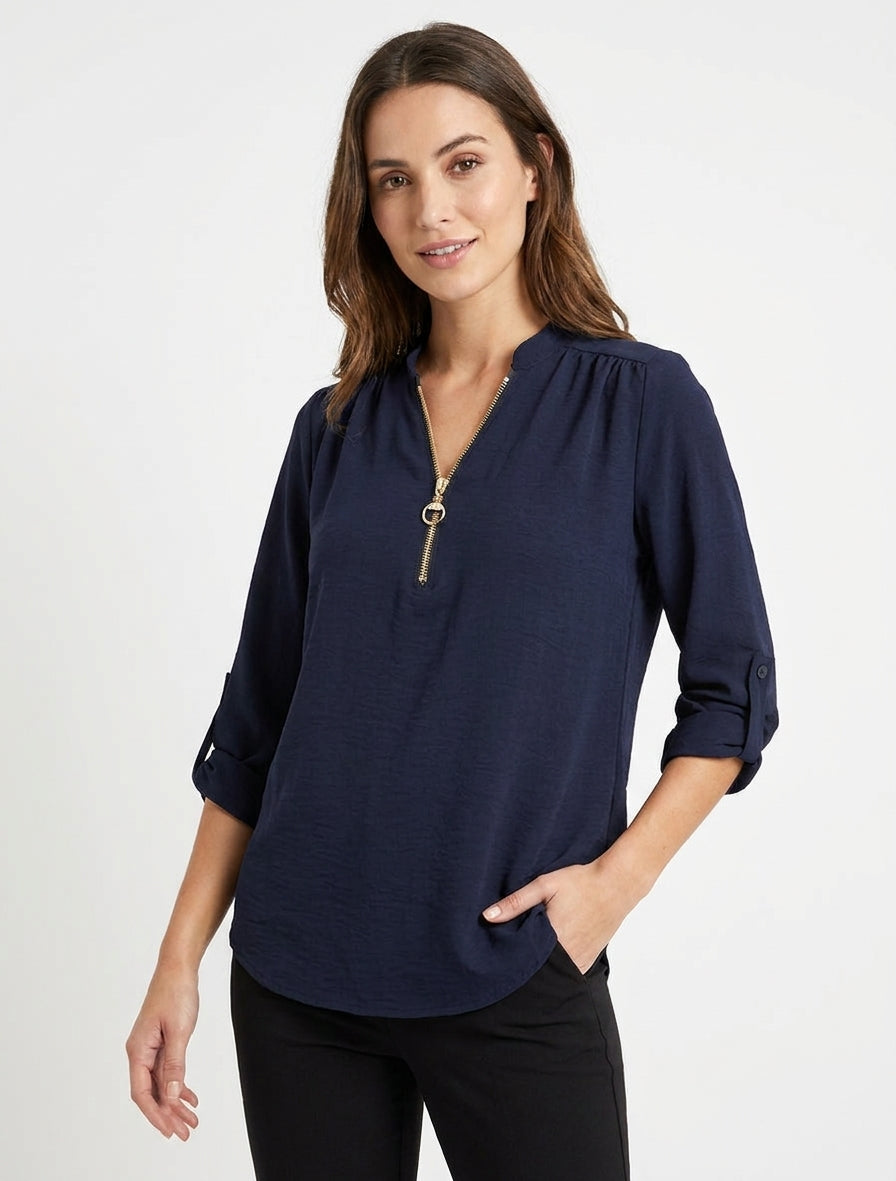 Top fluido con collo con zip - Marina