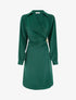 Robe portefeuille satinée à manches longues et bijou - Vert émeraude - 1