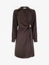 Robe portefeuille satinée à manches longues et bijou - Marron - 1