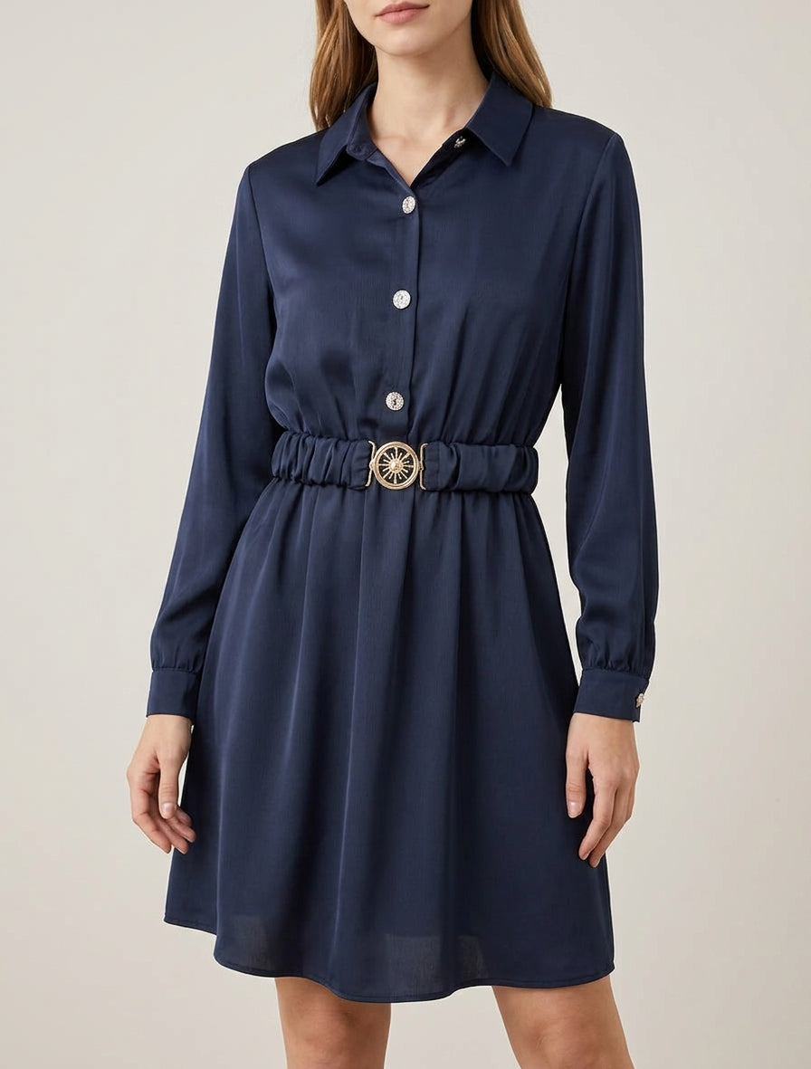 Abito in raso stile camicia a maniche lunghe - Marina