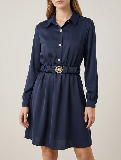 Abito in raso stile camicia a maniche lunghe - Marina