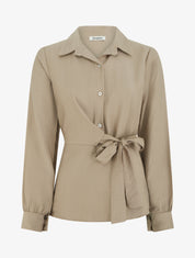 Top manches longues style chemise à nouer - Beige - 1