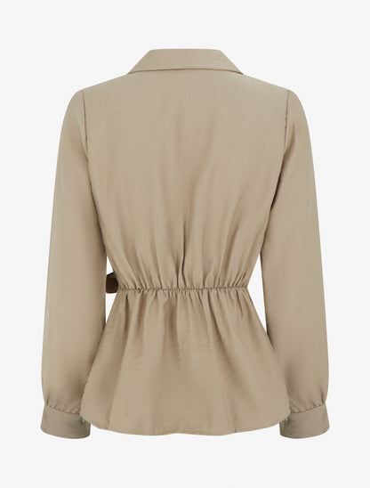 Top manches longues style chemise à nouer - Beige - 2