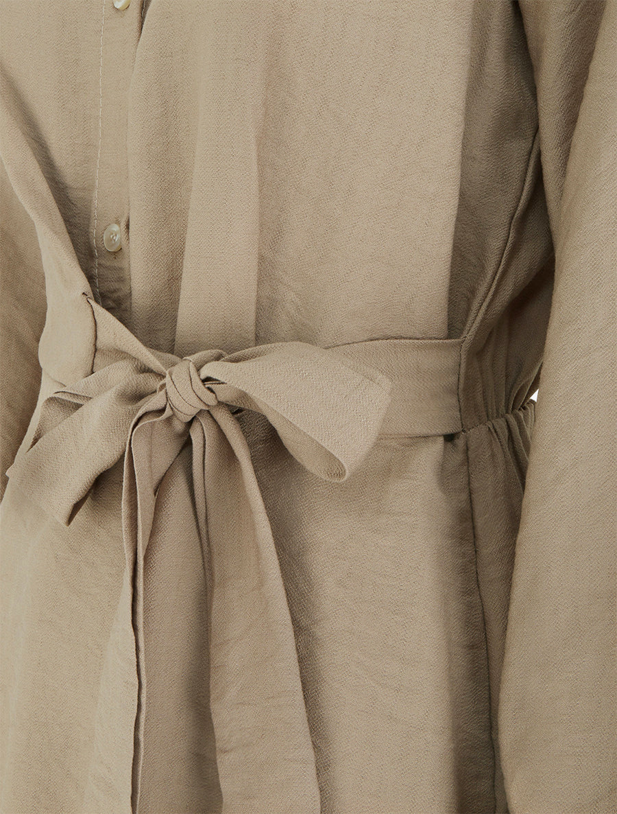 Top manches longues style chemise à nouer - Beige - 3