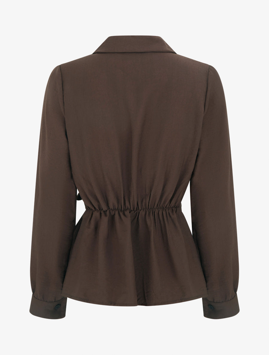 Top manches longues style chemise à nouer - Marron - 2