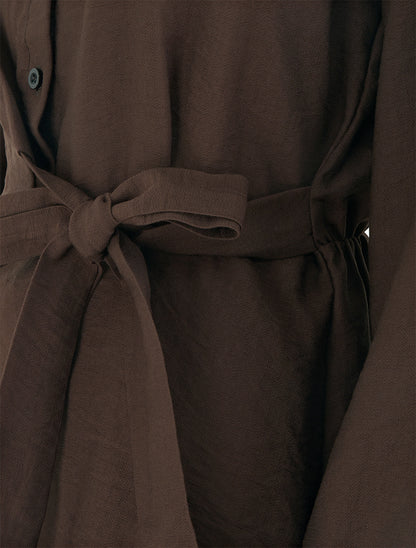 Top manches longues style chemise à nouer - Marron - 3