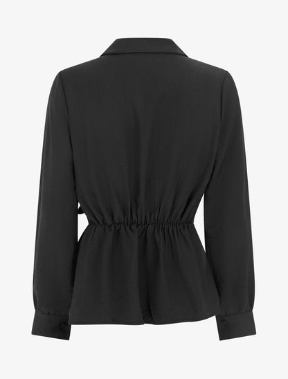 Top manches longues style chemise à nouer - Noir - 2