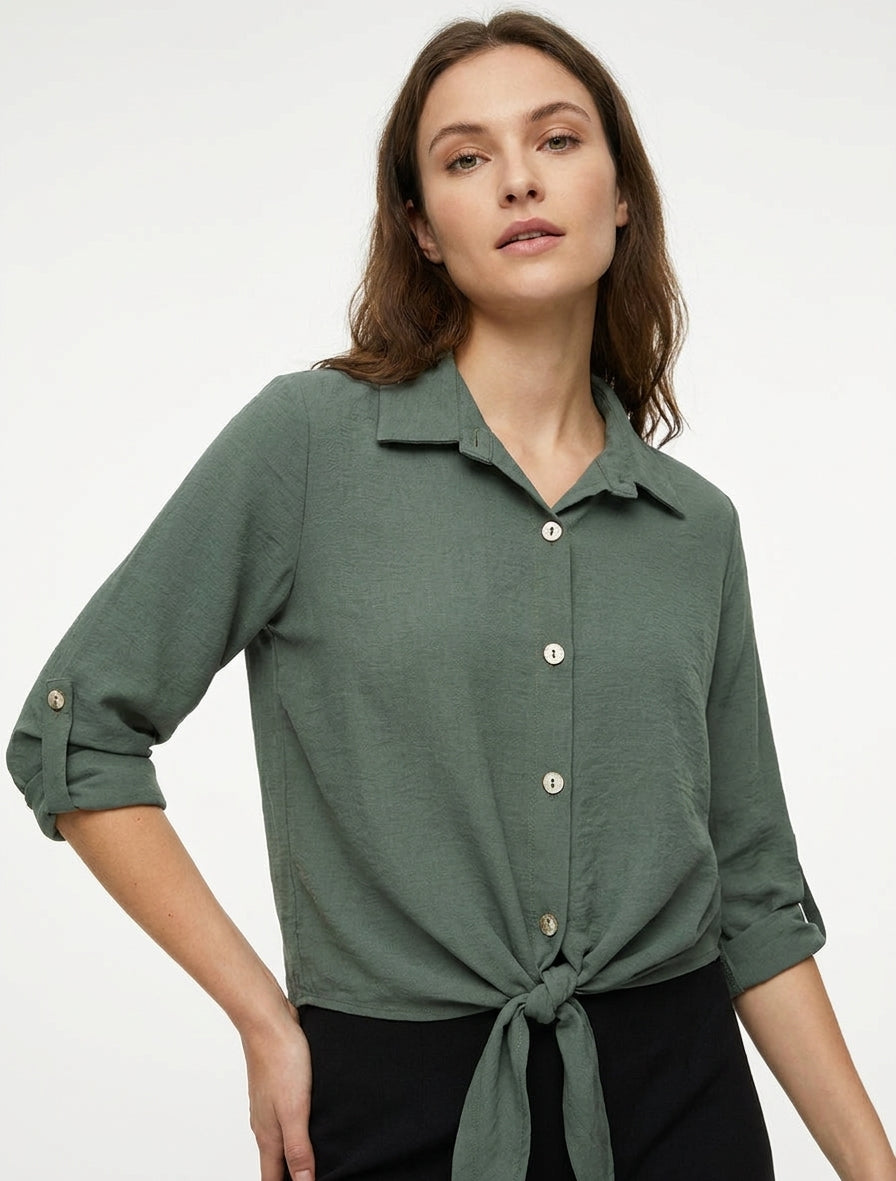 Camicia semplice da annodare - Cachi