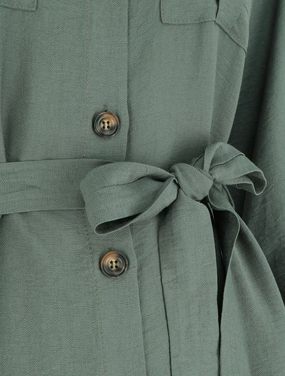Robe chemise unie à nouer - Kaki - 3