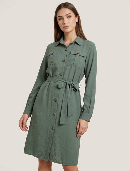 Abito camicia tinta unita da annodare - Cachi
