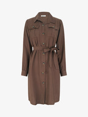 Robe chemise unie à nouer - Marron - 1