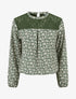 Top boule à col dentelle et imprimé fleuri abstrait - Kaki - 1
