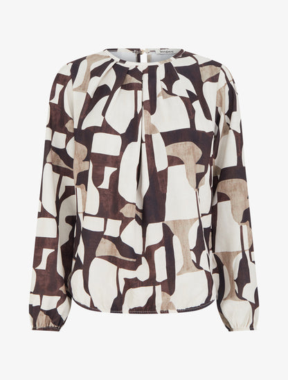 Blouse imprimé rétro à col rond - Marron - 1