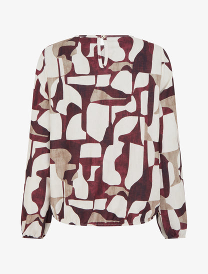 Blouse imprimé rétro à col rond - Bordeaux - 2