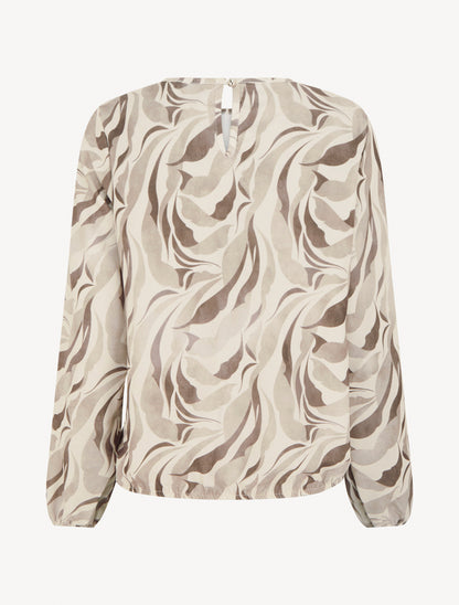 Blouse imprimé abstrait à col rond - Beige - 2