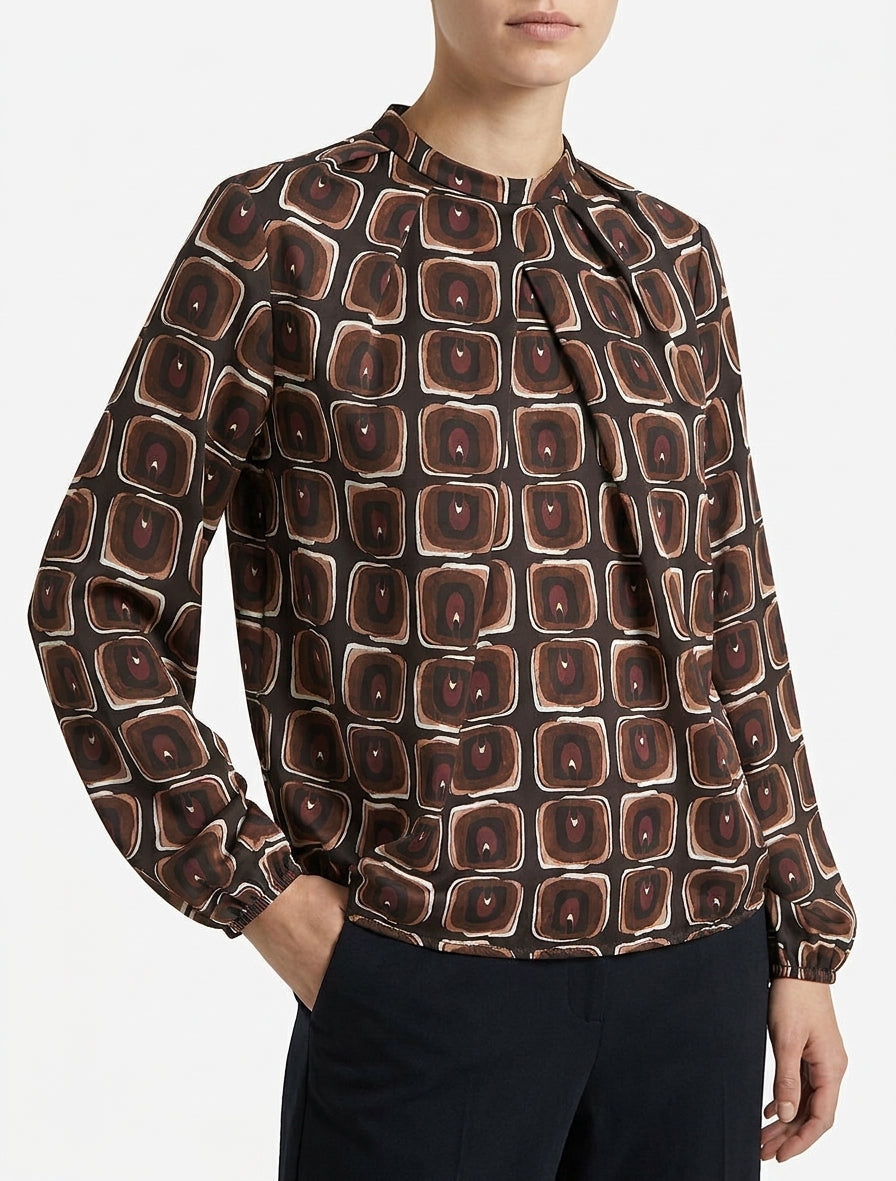 Blusa satinata stampata retrò - Cioccolato