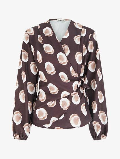 Blouse style portefeuille imprimé fantaisie - Marron - 1