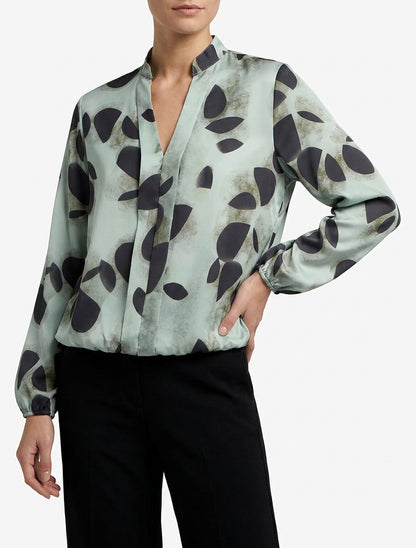 Top satinato con scollo a V e stampa fantasia - Cachi