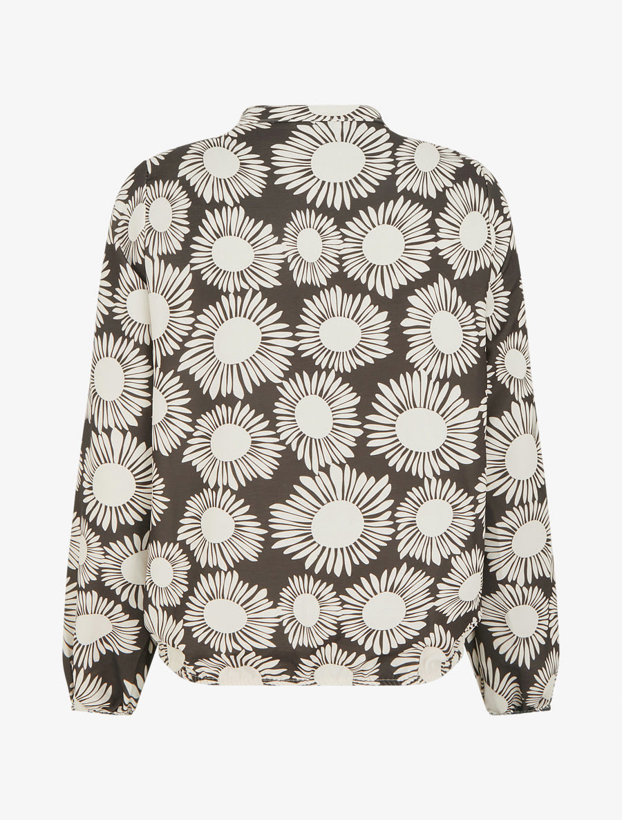 Blouse imprimé fleurs à poignets élastiqués - Marron - 2