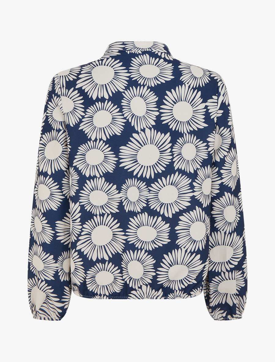 Blouse imprimé fleurs à poignets élastiqués - Marine - 2