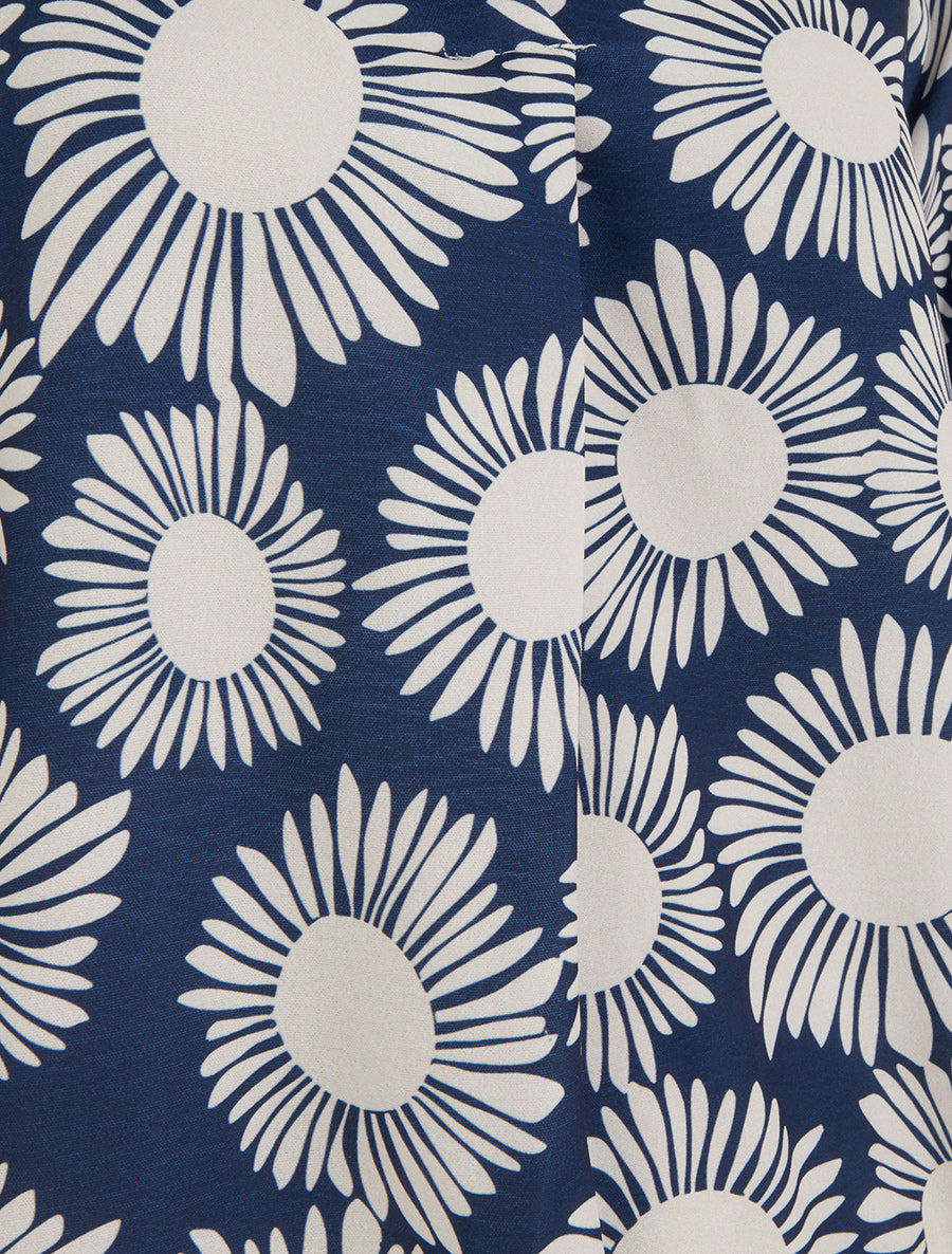 Blouse imprimé fleurs à poignets élastiqués - Marine - 3