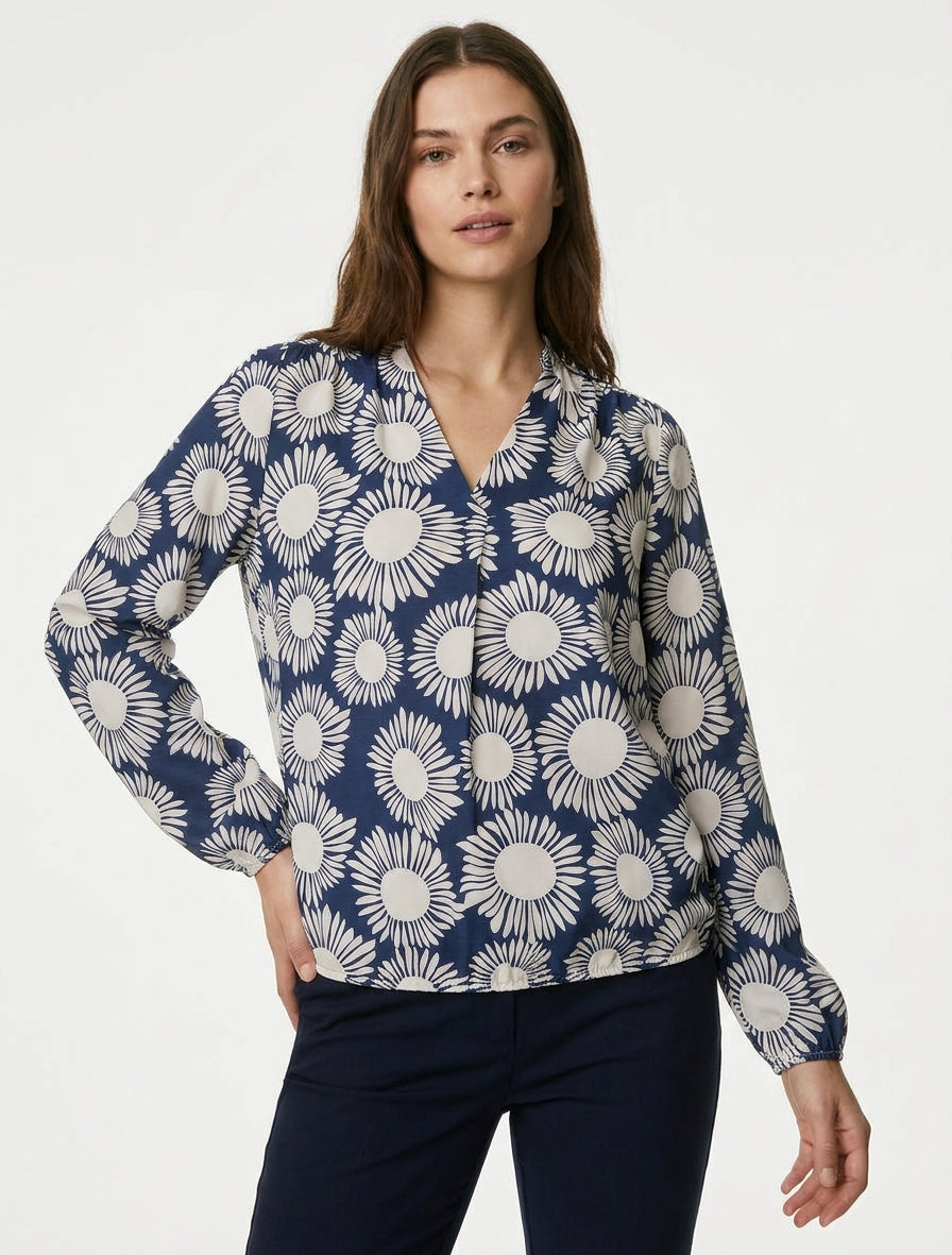 Blusa stampata a fiori con polsini elasticizzati - Marina