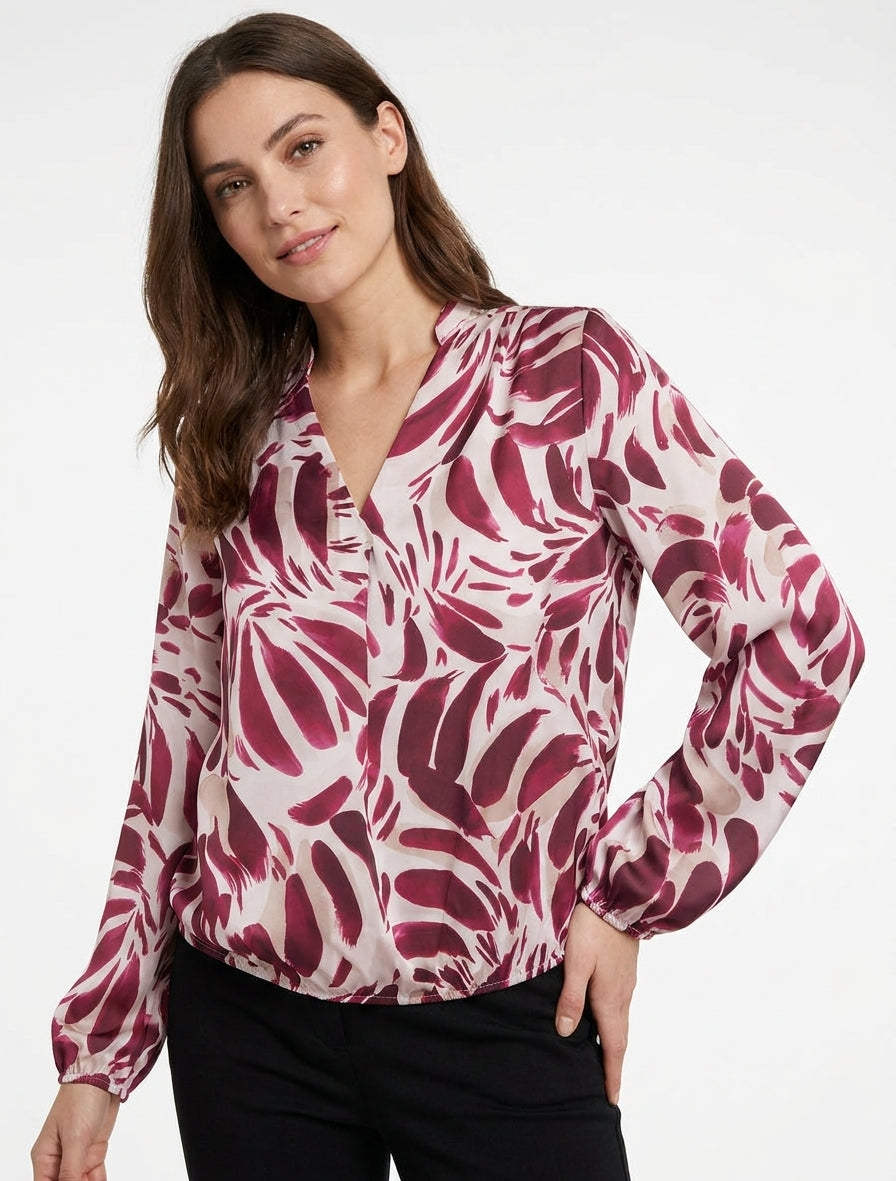 Top satinato con stampa astratta - Prugna