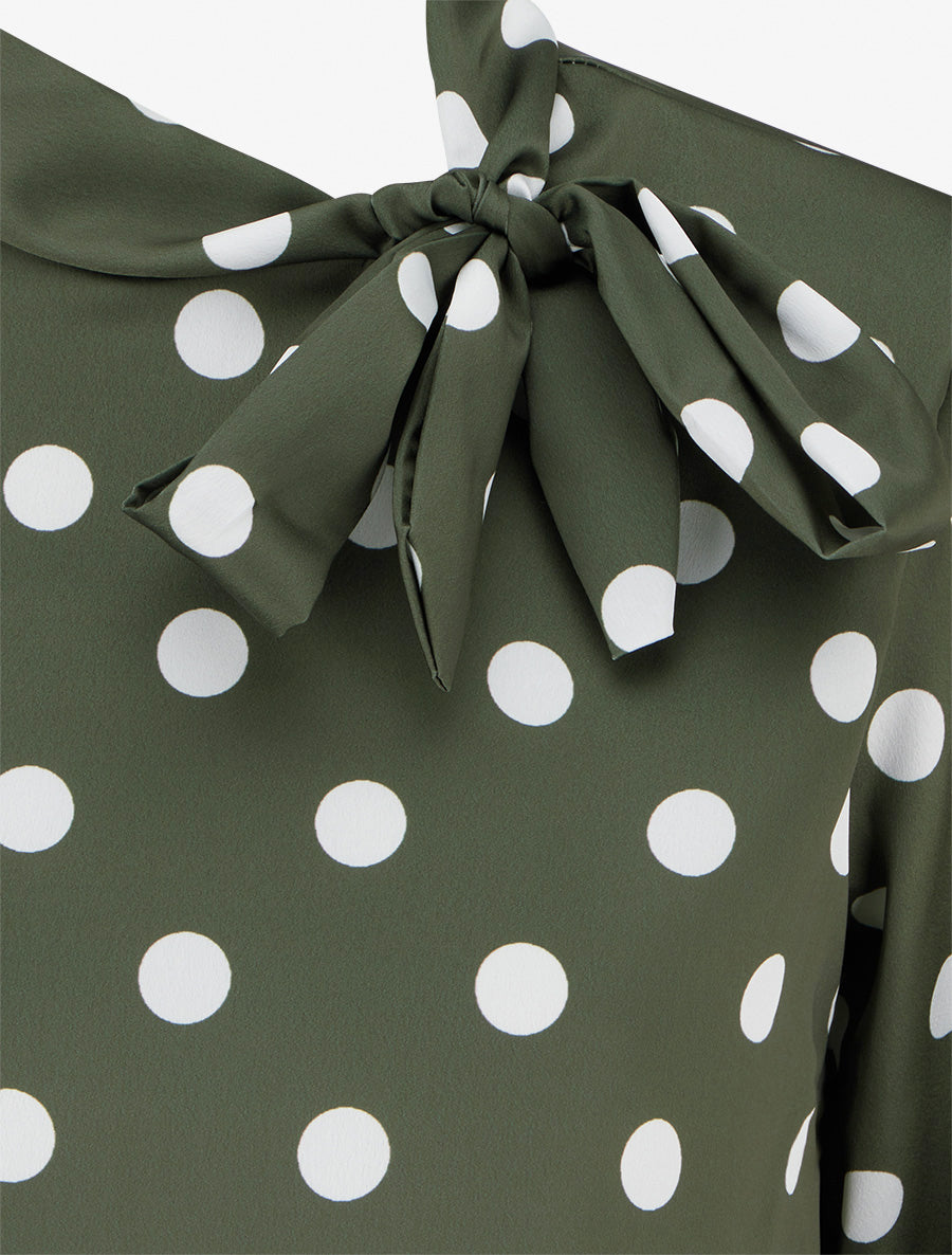 Top boule satiné à noeud et imprimé pois - Kaki - 3